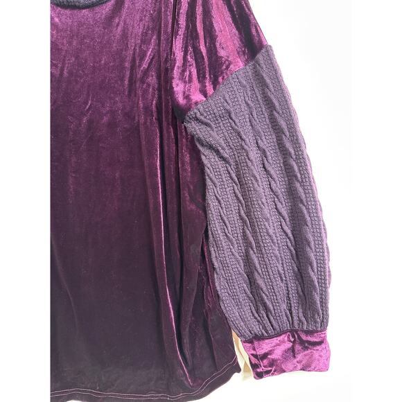 Suzanne Betro Weekend Purple Velvet Cable Knit Cowl Neck Textured Tunic Top 2X - Picture 4 of 12
